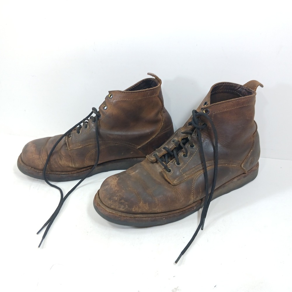 Vintage Origin Maine Mens Bison Leather Work Boots Brown Made in USA Size 12D - Picture 6 of 8